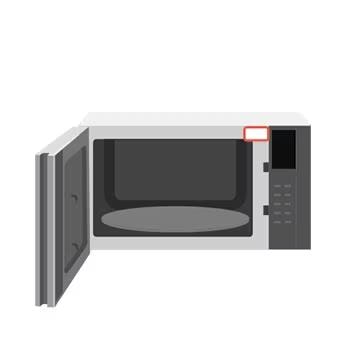 It shows the microwave oven and its QR code sticker location.