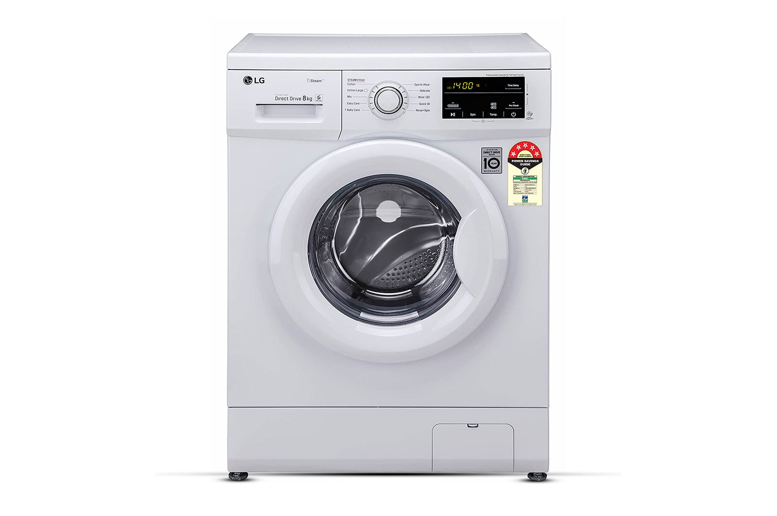 LG 8Kg Front Load Washing Machine, Inverter Direct Drive, White, FHM1408BDW