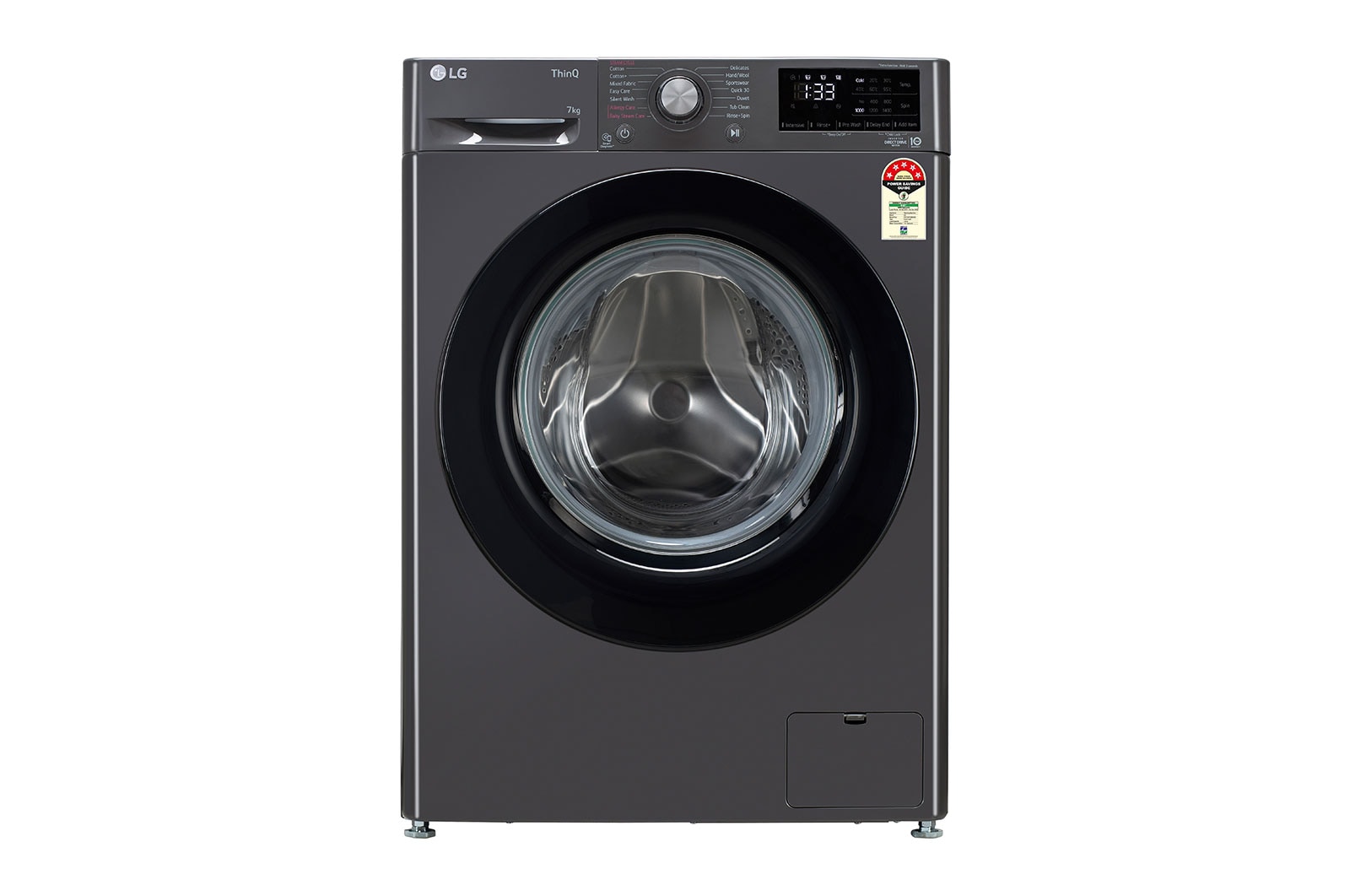 LG 7Kg Front Load Washing Machine, AI Direct Drive, Steam™, Middle Black, FHV1207Z2M