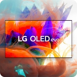 Una colorata immagine astratta di un fiore, mostrata sullo schermo di LG OLED evo, si espande dal televisore allo sfondo.