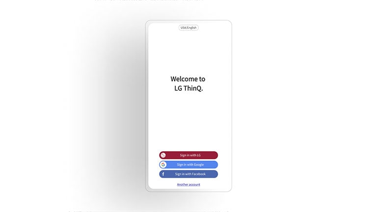 La imagen muestra la pantalla de bienvenida de la aplicación LG ThinQ