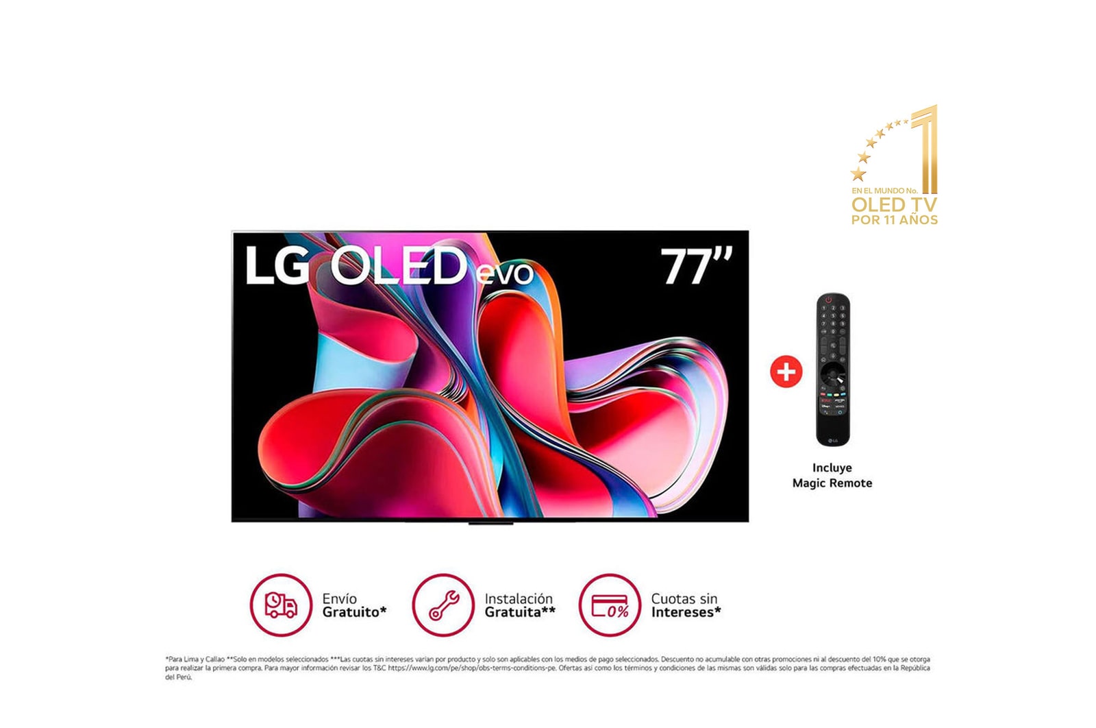LG  LG OLED evo 77" G3 Diseño Galería 4K Smart TV con ThinQ AI (Inteligencia Artificial), 4K Procesador Inteligente α9 generación 6 (2023), OLED77G3PSA