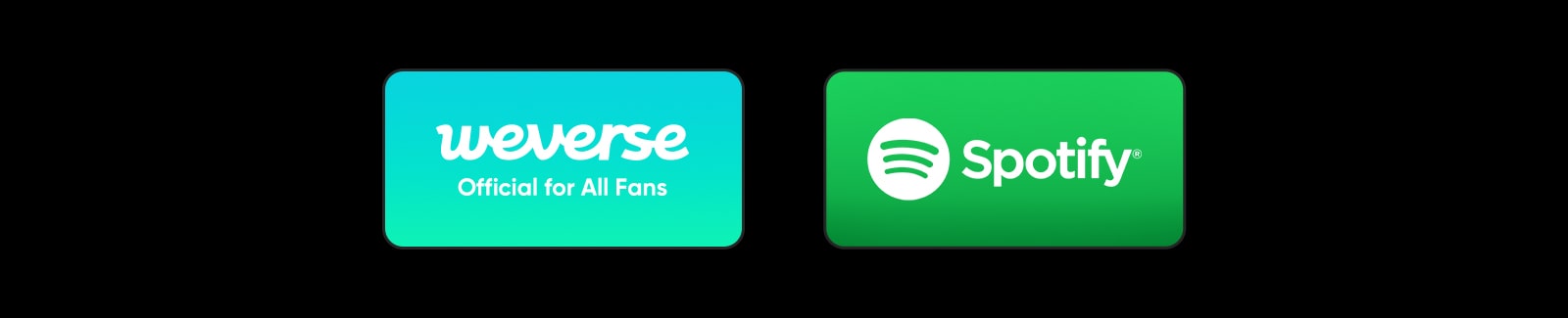  Dois blocos com o logótipo do Weverse e o logótipo do Spotify.