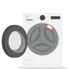Mostra a máquina de lavar/secar e o local do autocolante do código QR.