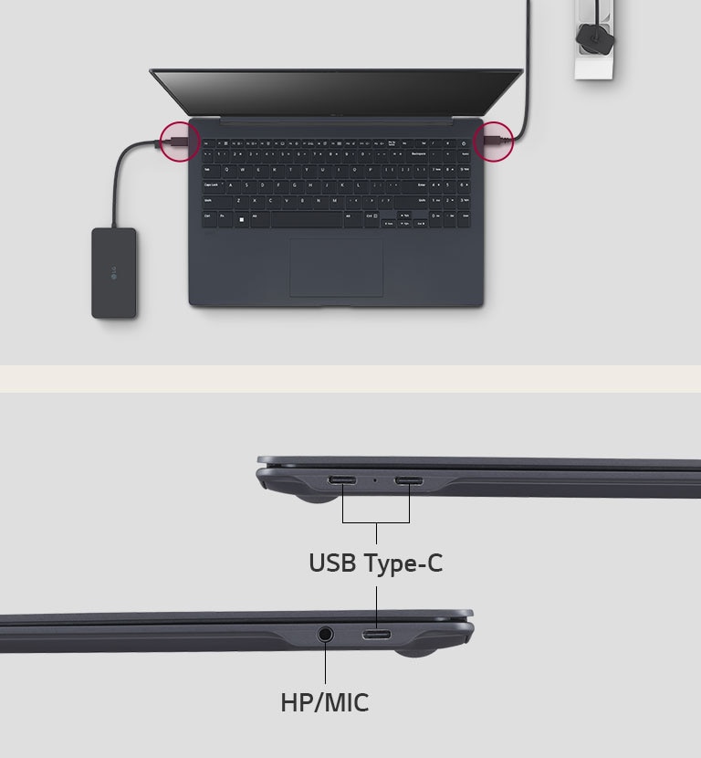 LG gram has USB Type-C™ ports on both sides.