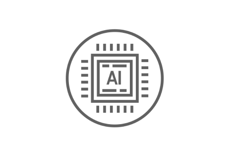The AI chip, outlined in black, is showcased at the center of a circular shape.