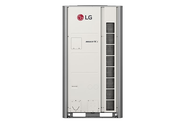 LG's MULTI V i outdoor unit, boosting from 8 to 12HP with 1x1 square-shaped ducts strategically placed on the right front side.