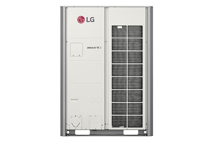 LG's MULTI V i outdoor unit, boosting from 14 to 26HP with 2x2 square-shaped ducts strategically placed on the right front side.
