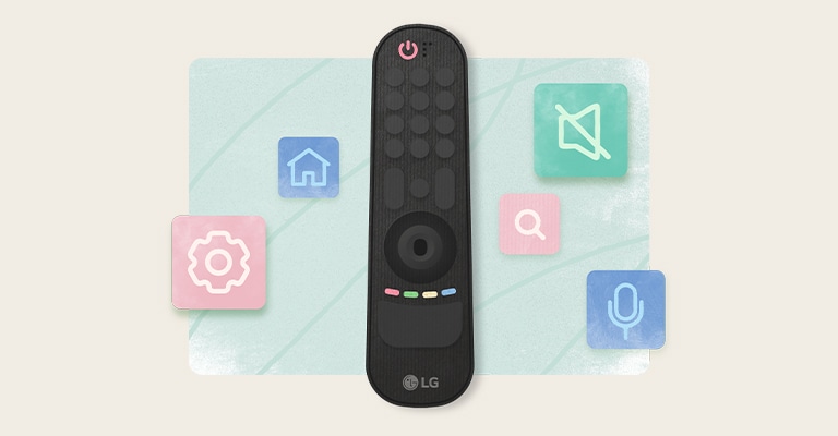 An illustration of the remote control with colored icons explaining each button's function.