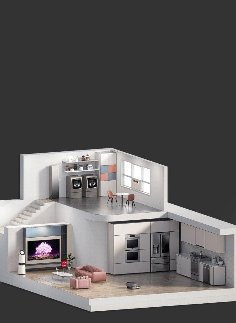 Model evin ve içindeki farklı odaların bir kesitinin görüntüsü.