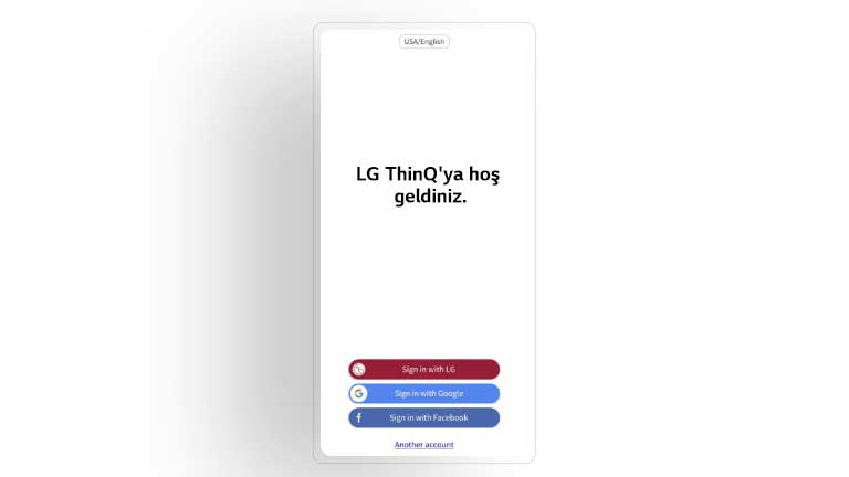 LG ThinQ uygulamasının açılış ekranının görüntüsü