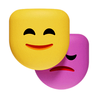 Emoji sorridente em frente a um rosto carrancudo.