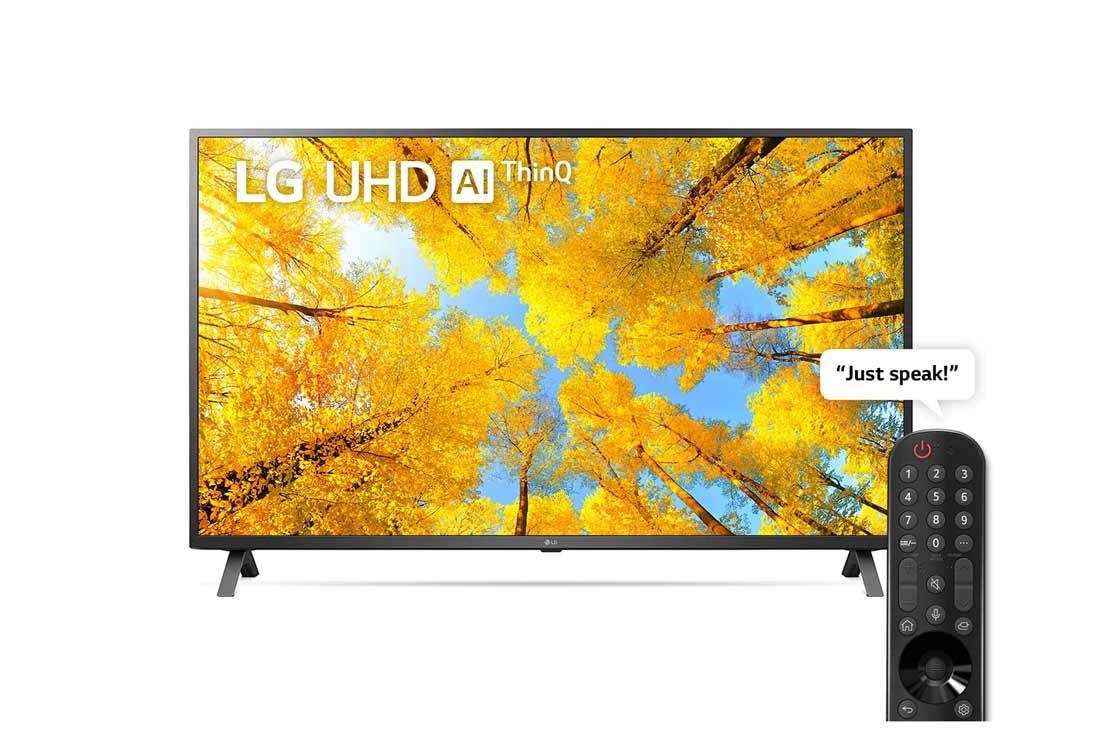 LG UHD 4K TV | 50 Inch | UQ75 series| WebOS | Smart AI ThinQ | Magic Remote | HDR10 Pro | Game Optimizer & Dashboard, Front View with infill image and product logo, 50UQ75006LG