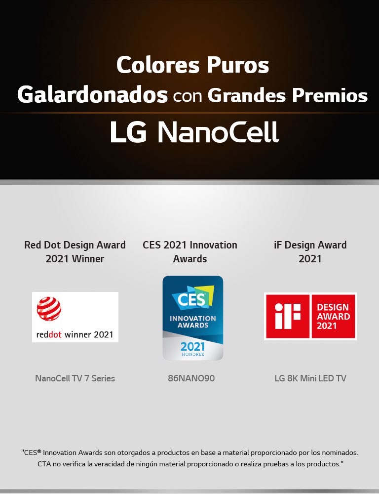 Gráfica que muestra los premios que ha recibido LG en 2021 por los colores puros que ofrece QNED. 