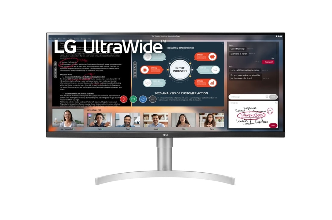 LG 34WN650-W - Monitor UltraWide Plano (Panel IPS: 2560x1080, 21:9, 400nit, 1000:1, sRGB>99%); diag. 86,72cm; entr.: HDMIx2, DPx1;AMD FreeSync; altavoces 2x7W, 34WN650-W, 34WN650-W