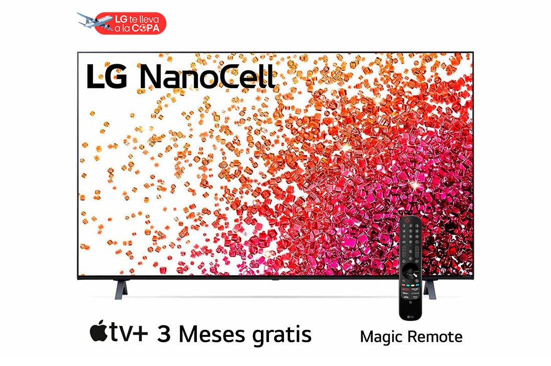 LG NanoCell 55'' NANO75 4K Smart TV con AI ThinQ (Inteligencia Artificial), α5 AI Processor, Vista frontal del televisor LG NanoCell, 55NANO75SPA
