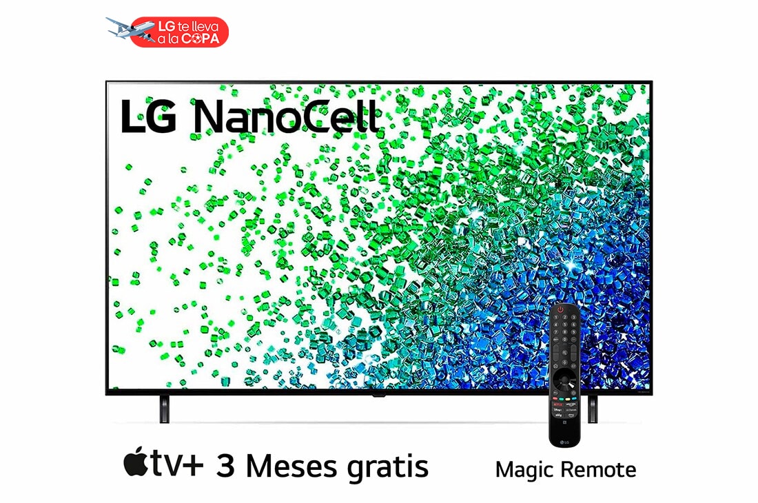 LG TV 55'' | NanoCell TV | Ultra HD | UHD 4K SMART TV | Colores Puros en 4K Real | Procesador Quad Core 4K | ThinQ™ AI | Experiencia de cine | Entretenimiento sin limites, Vista frontal del televisor LG NanoCell, 55NANO80SPA