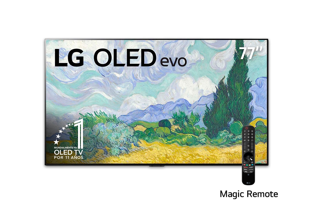 LG OLED evo 77'' G1 Diseño Galería 4K Smart TV con ThinQ AI (Inteligencia Artificial), 4K Procesador Inteligente α9 generación 4, vista frontal, OLED77G1PSA