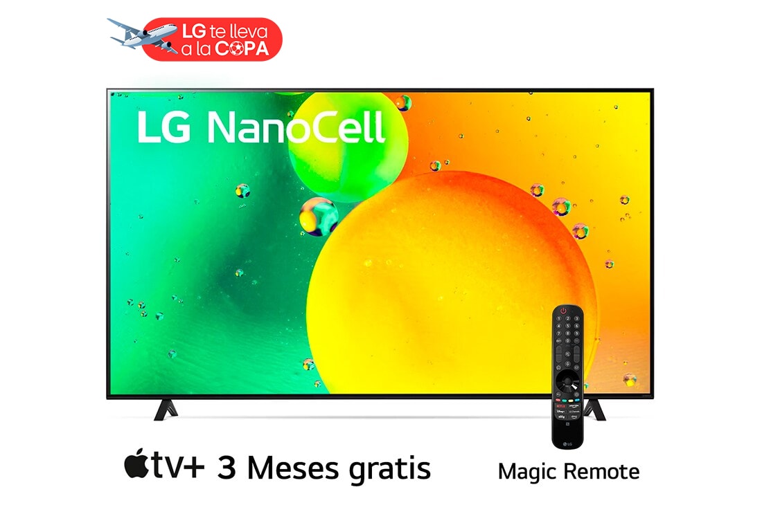 LG NanoCell 86'' NANO75 4K Smart TV con ThinQ AI (Inteligencia Artificial), Procesador α5 AI, Vista frontal del televisor LG NanoCell, 86NANO75SQA