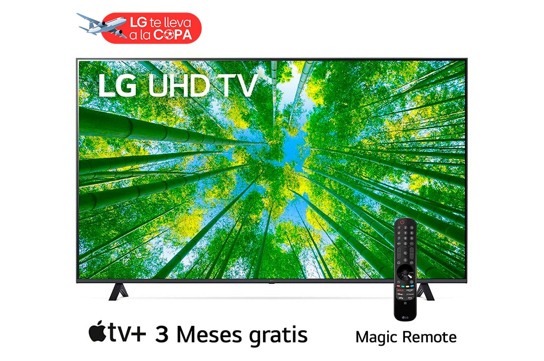 LG UHD 75'' UQ8050 Smart TV con ThinQ AI (Inteligencia Artificial), Una vista frontal del televisor LG UHD con la imagen de relleno y el logotipo del producto encima, 75UQ8050PSB