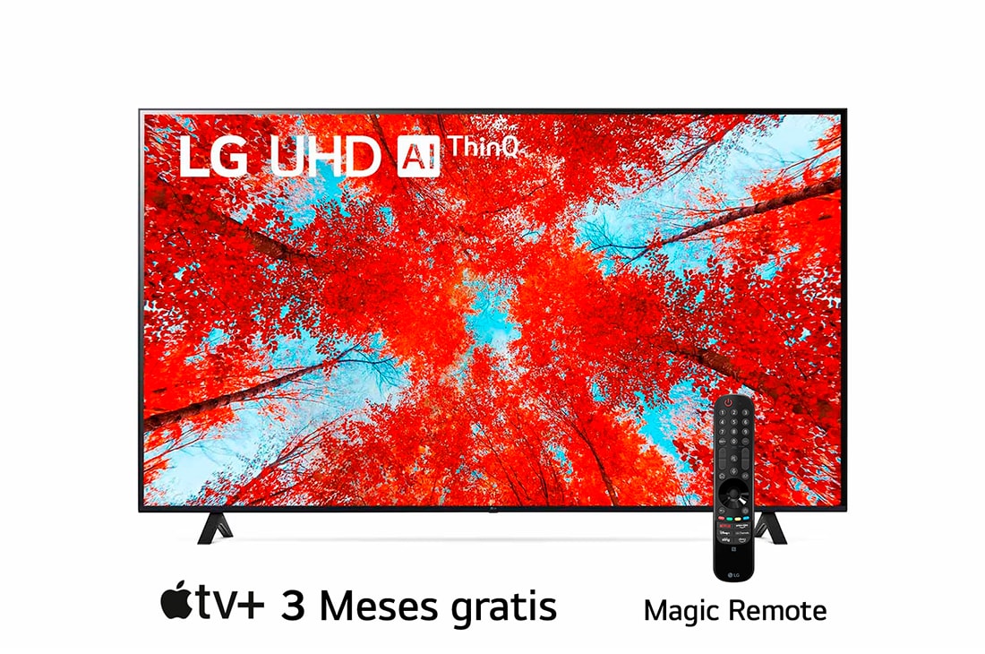 LG Televisor LG UHD TV 86'' Procesador α7 Gen5 AI 4K  ThinQ™ AI Smart TV, Una vista frontal del televisor LG UHD con la imagen de relleno y el logotipo del producto encima, 86UQ9050PSC