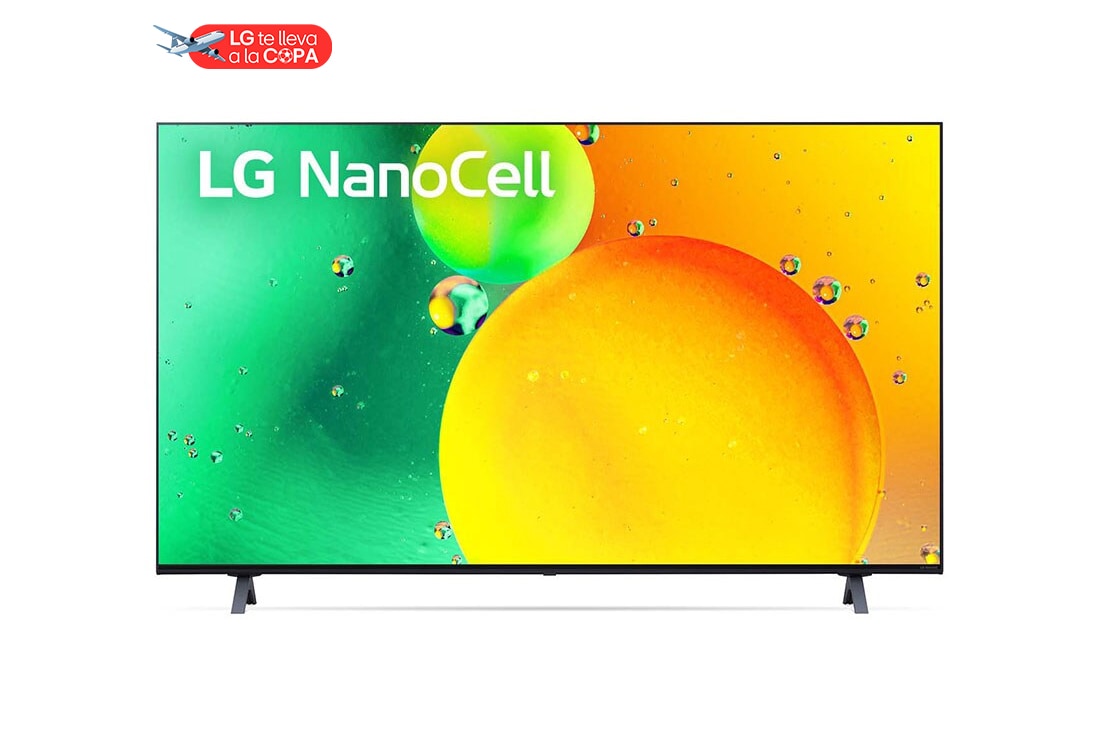 LG NanoCell 65'' NANO75 4K Smart TV con ThinQ AI (Inteligencia Artificial), Procesador α5 AI, Vista frontal del televisor LG NanoCell, 65NANO75SQA
