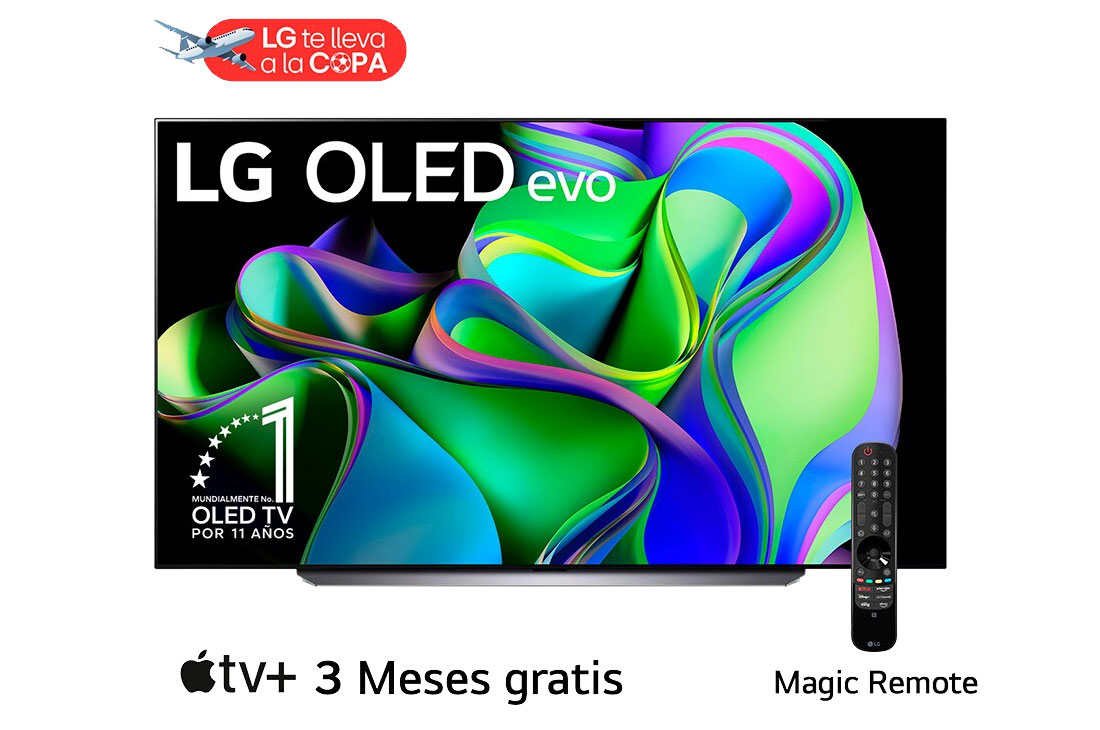 LG Pantalla LG OLED evo 83'' C3 4K SMART TV con ThinQ AI, Vista frontal con el LG OLED evo y la frase «El mejor OLED del mundo por 10 años» en la pantalla., OLED83C3PSA