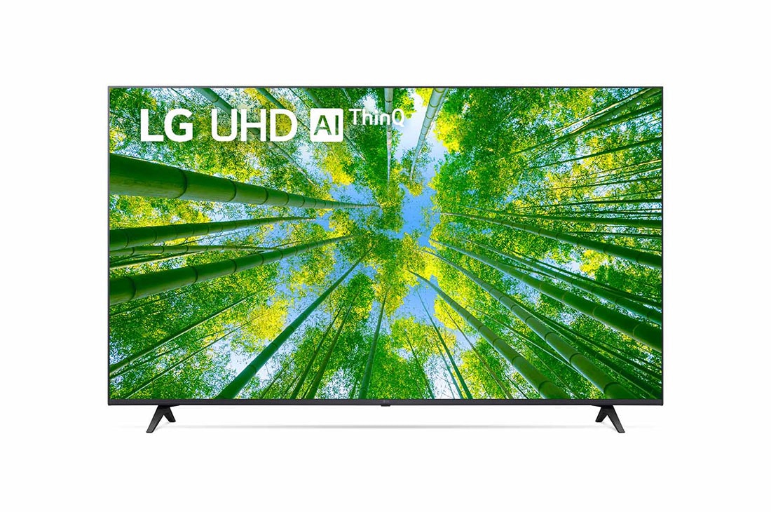 LG UHD 55'' UQ8050 Smart TV con ThinQ AI (Inteligencia Artificial), Una vista frontal del televisor LG UHD con la imagen de relleno y el logotipo del producto encima, 55UQ8050PSB