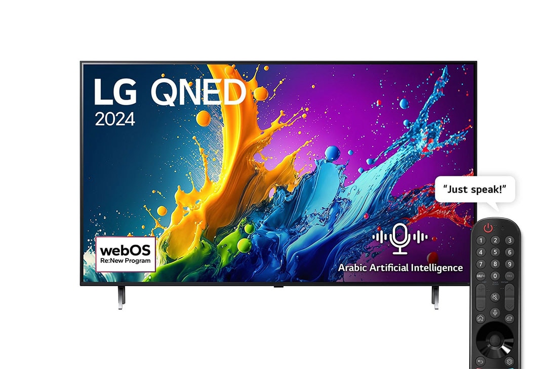 LG 86 Inch LG QNED QNED80T 4K Smart TV AI Magic remote HDR10 webOS24 - 86QNED80T6B (2024), Front view , 86QNED80T6B