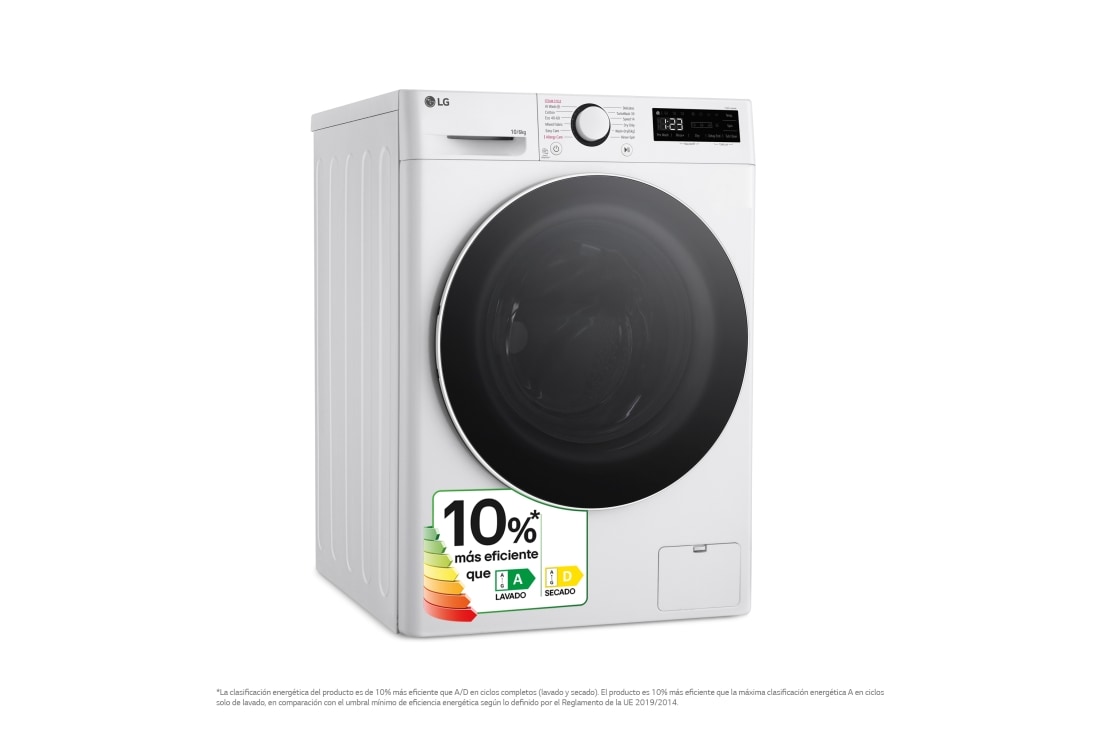LG Lavasecadora inteligente AI Direct Drive TM, Turbowash 360º, 10/6kg, 1400rpm, Un 10% más eficiente que  A(lavado) /D(secado) Blanca, Serie 600, F4DR6010A0W, F4DR6010A0W