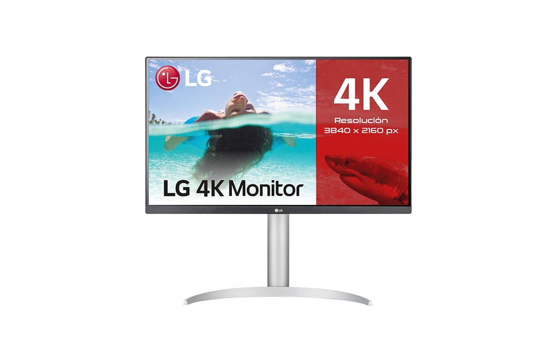LG 27UP850N-W - Monitor para creadores LG 4K UHD (Panel IPS: 3840x2160, 400nit, 1200:1, HDR10, DCI-P3 >95%); diag. 68,4cm; entradas: HDMI x2, DP x1, USB-C™ x1, USB-A x2; Regulable en inclinación, altura y pivote, Vista frontal, 27UP850N-W