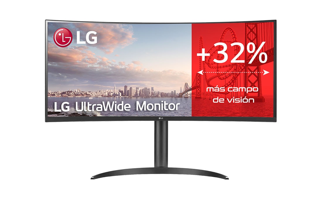 LG 34WQ75C-B - Monitor Ultrapanoramico 21:9 LG UltraWide (Panel IPS:3440x1440, 300cd/m², 1000:1, sRGB >99%); diag. 86,42cm; entr.: HDMIx2; RJ45; 2PBP; Ajust. en inclinación., front view, 34WQ75C-B