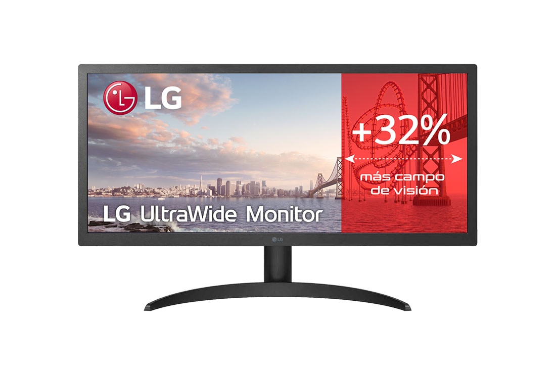 LG 26WQ500-B - Monitor Ultrapanoramico 21:9 LG UltraWide (Panel IPS:2560x1080, 1ms MBR, 300cd/m², 1000:1, sRGB >98%); Super Resolution +; HDR10; entr.: HDMIx2; Ajust. en inclinación., front view, 26WQ500-B