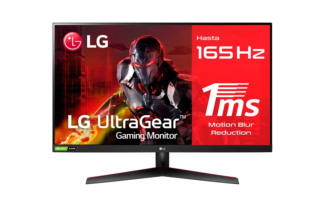 LG 32GN500B-B.AEU - Monitor gaming LG UltraGear (Panel VA: 1920x1080p, 16:9, 300 cd/m², 3000:1, 165Hz, 5ms (MBR 1ms)); diag. 80,1cm; entradas: DP x1, HDMI x1 ; NVIDIA G-Sync™ Compatible, AMD FreeSync™ Premium; Regulable en inclinacion ; HDR10; marcos ultrafinos, Vista frontal, 32GN50R-B