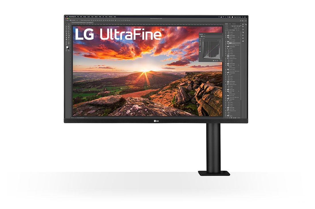 LG 32UN880P-B - Monitor 4K UHD LG Ergo™ (Panel IPS: 3840 x 2160p, 16:9, 350cd/m², 1000:1, DCI-P3 >95%, 60Hz, 5ms); diag. 80cm; entradas: HDMI x2, DP x1, USB-A x2, USB-C x1 (P.D. 60W); altavoces 5W ; marcos ultrafinos, G, Brazo del monitor de vista frontal a la derecha, 32UN880P-B