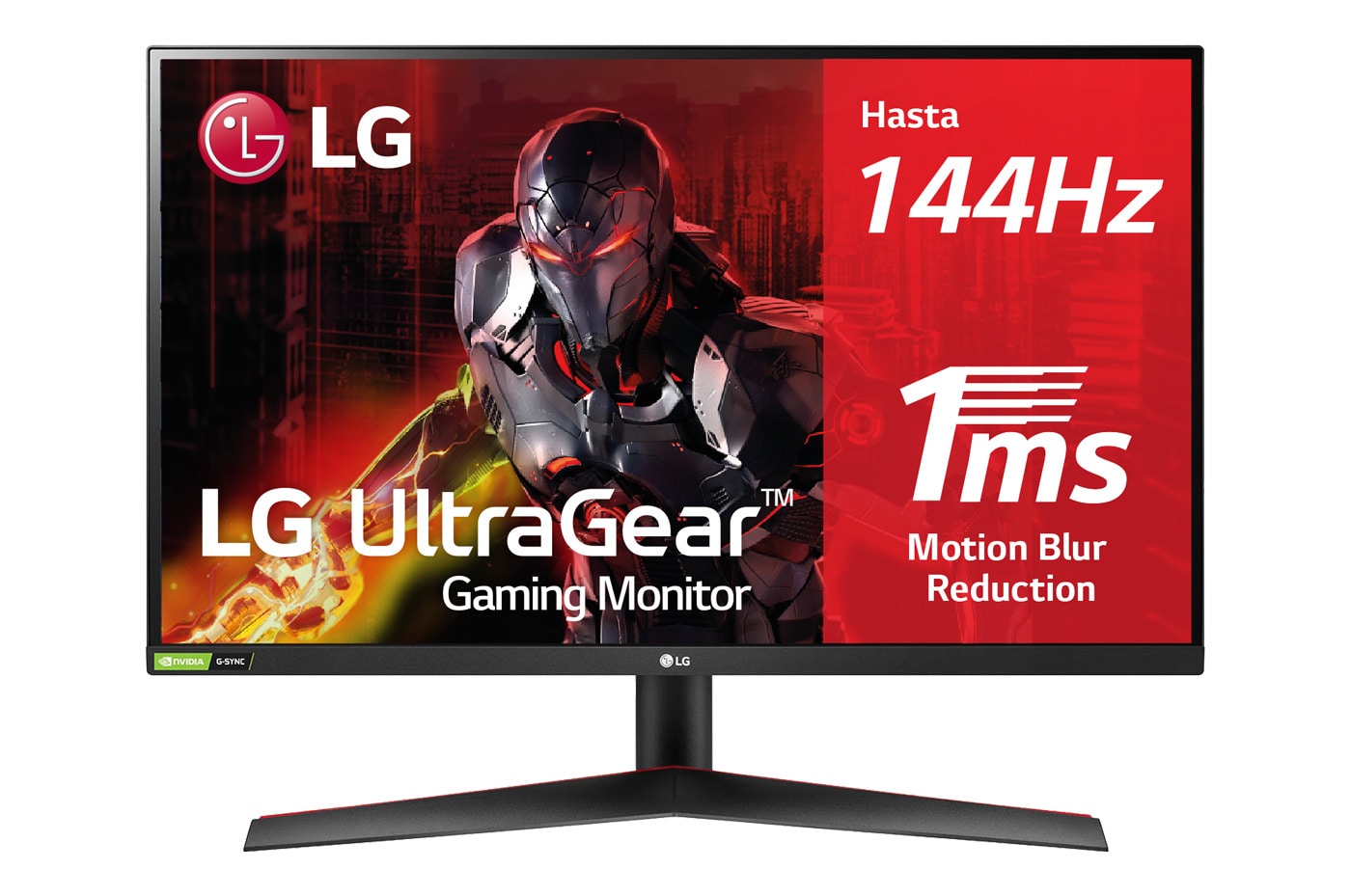 LG 27GN800P-B -Monitor gaming LG UltraGear (Panel NanoIPS: 2560x1440p, 16:9, 350 cd/m², 1000:1, 144Hz, 1ms); DPx1, HDMIx2; NVIDIA G-Sync™ Compatible; Regulable en altura e inclinacion y pivotable ; Marcos ultrafinos, vista frontal, 27GN800P-B