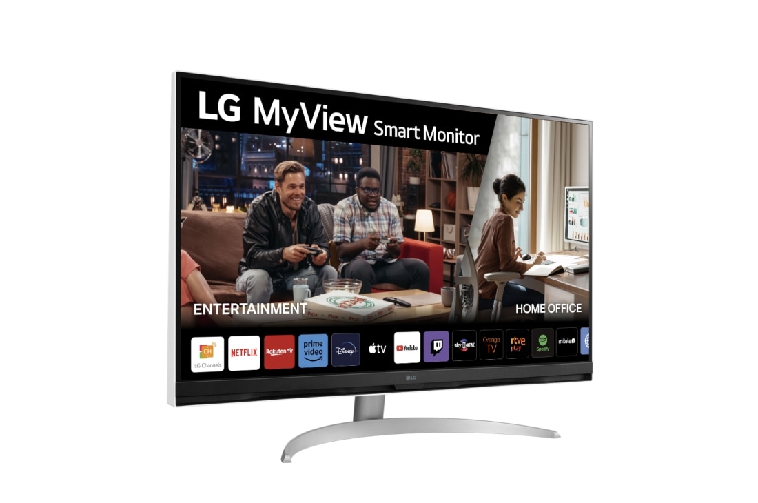 LG MyView Smart Monitor 4K UHD, webOS 22, diag. 80 cm, DCI-P3 90%, HDMI 2.1, 32SQ700S-W vista frontal lateral, 32SQ700S-W