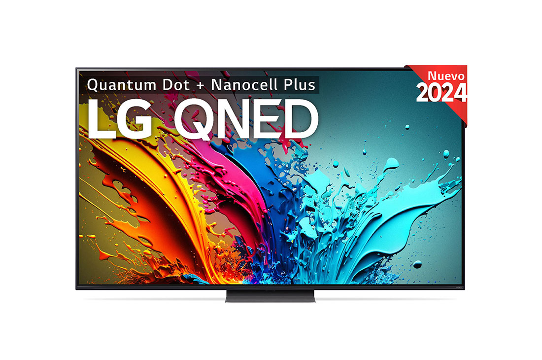 LG 75 pulgadas TV LG QNED 4K serie QNED86  con Smart TV WebOS24, Vista frontal de un televisor LG QNED TV, QNED86 con el texto “LG QNED, 2024” y el logotipo del webOS Re:New Program en pantalla, 75QNED86T6A