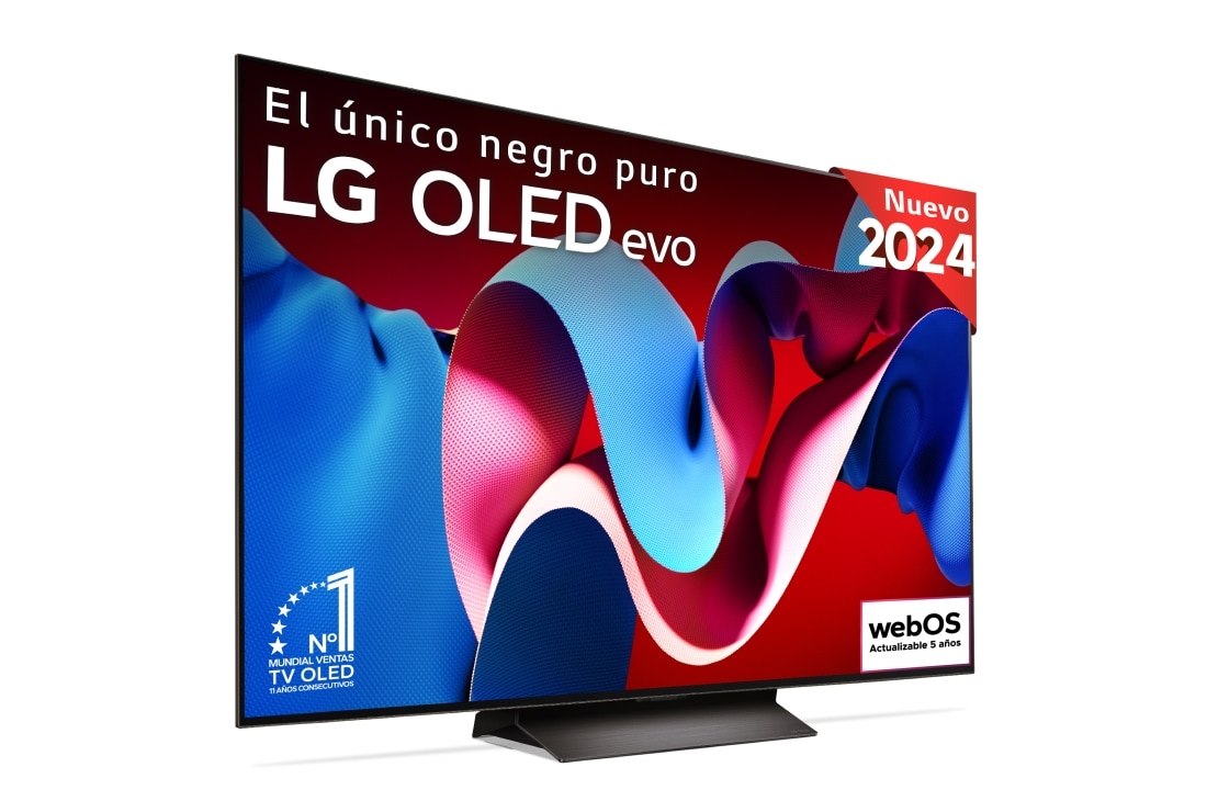 LG 77 pulgadas TV LG OLED 4K serie C4  con Smart TV WebOS24, OLED77C44LA vista frontal ladeada, OLED77C44LA