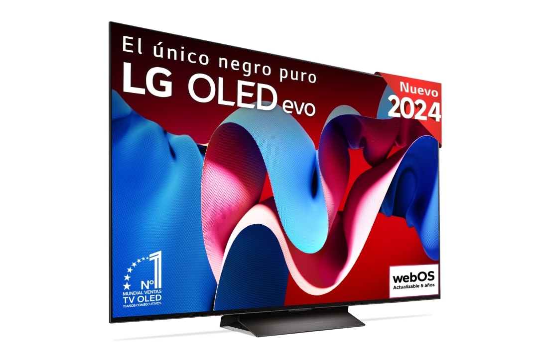 LG 65 pulgadas TV LG OLED 4K serie C4  con Smart TV WebOS24, OLED65C44LA vista frontal ladeada, OLED65C44LA