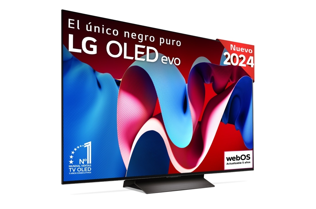 LG 55 pulgadas TV LG OLED 4K serie C4  con Smart TV WebOS24, OLED55C44LA vista frontal ladeada, OLED55C44LA