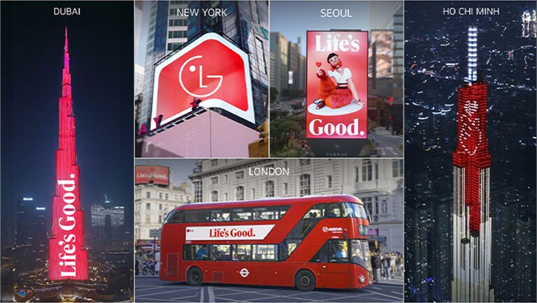 Μια πρόσοψη πολυμέσων με το λογότυπο της LG εμφανίστηκε σε μνημεία σε όλο τον κόσμο.