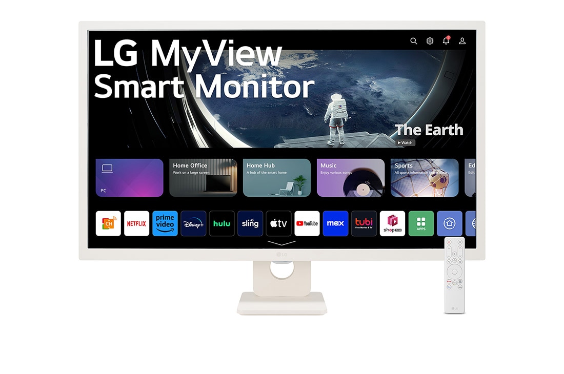 LG Smart Monitor IPS 31,5'' Full HD με webOS, μπροστινή όψη με τηλεχειριστήριο, 32SR50F-W