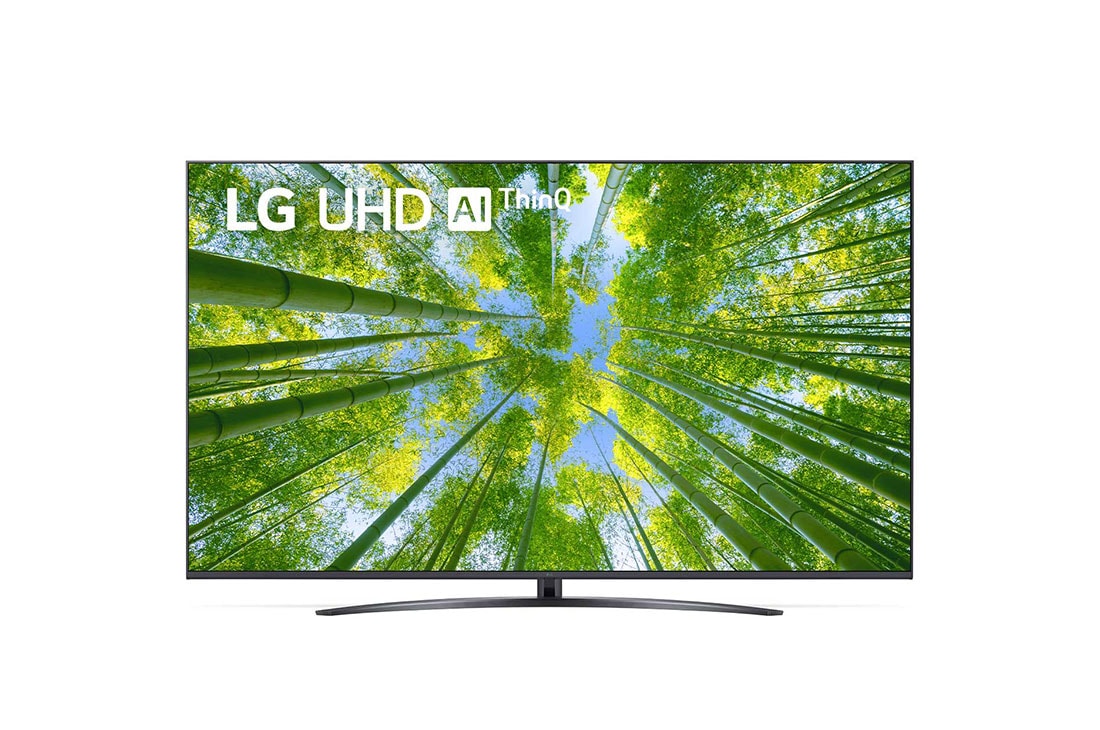 LG UQ81 4K Smart UHD TV 75 Ιντσών, Μπροστινή όψη της LG UHD TV με εικόνα που γεμίζει την οθόνη και λογότυπο του προϊόντος, 75UQ81006LB