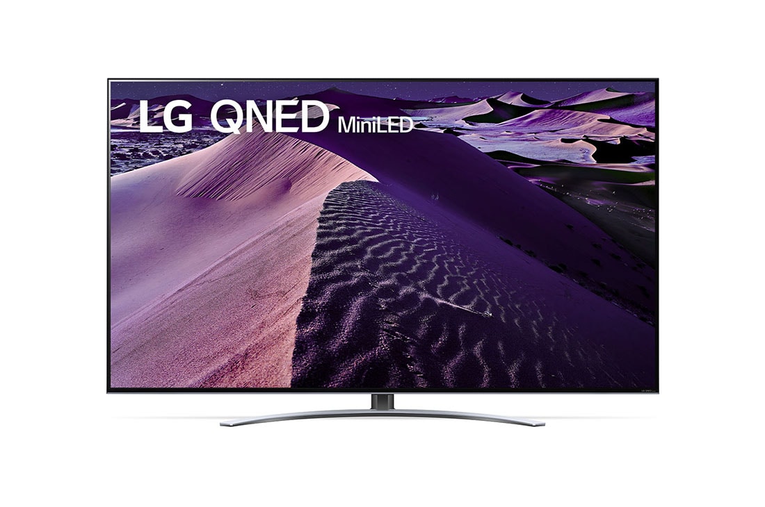 LG 65QNED876QB, Μπροστινή όψη της LG QNED TV με εικόνα που γεμίζει την οθόνη και λογότυπο του προϊόντος, 65QNED876QB