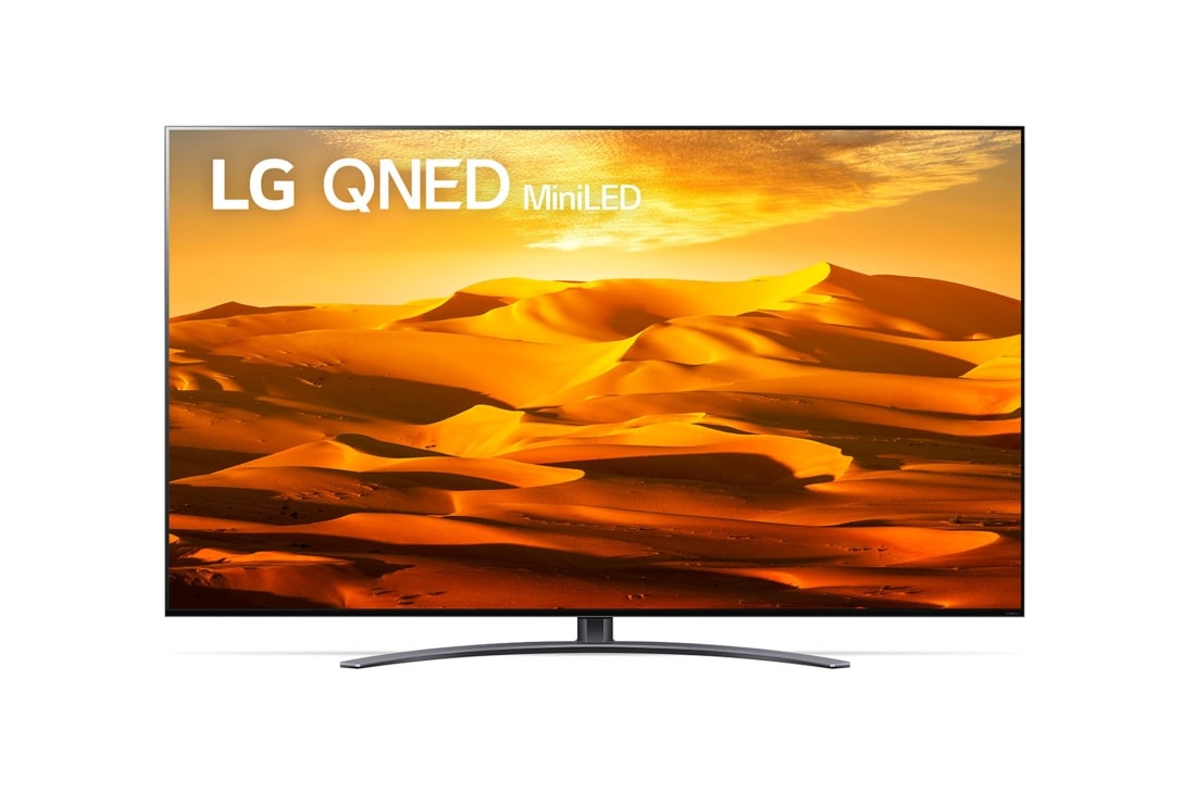 LG 86QNED916QA, Μπροστινή όψη της LG QNED TV με εικόνα που γεμίζει την οθόνη και λογότυπο του προϊόντος, 86QNED916QA