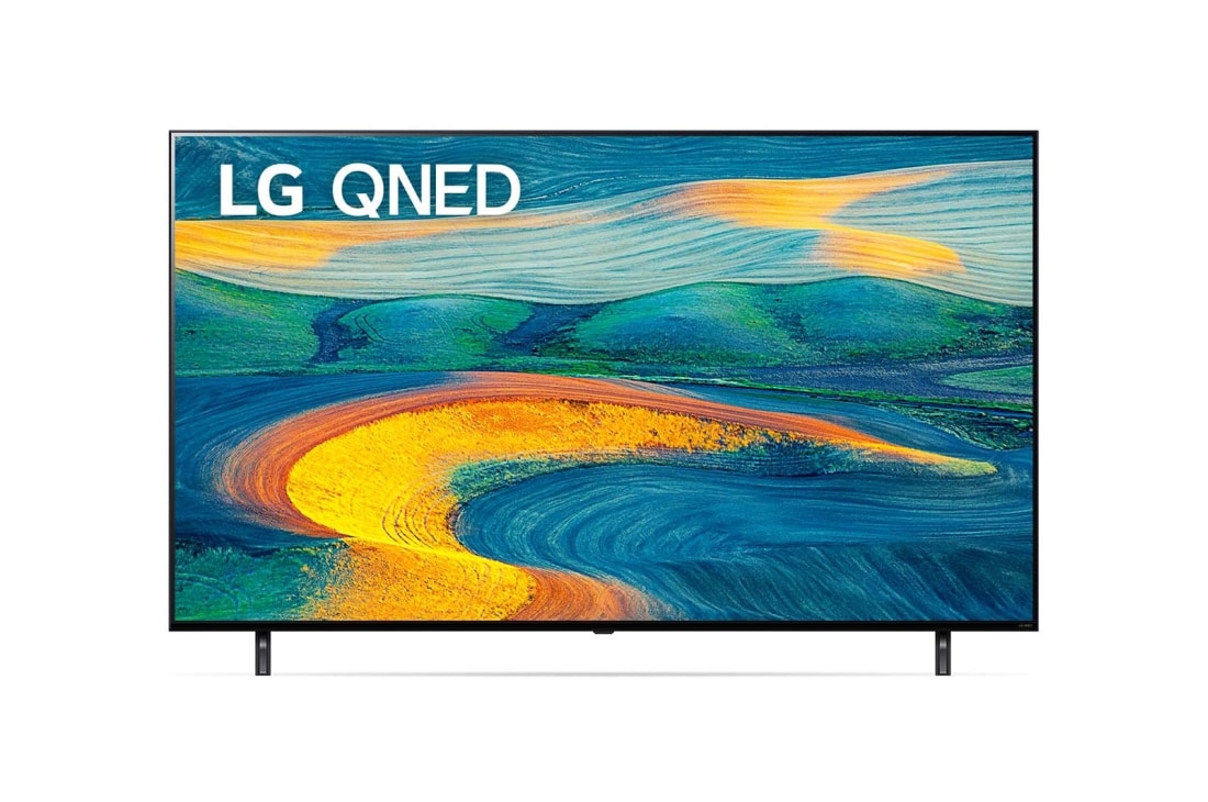 LG QNED QNED7S 65'' 4K Smart TV, Μπροστινή όψη της LG QNED TV με εικόνα που γεμίζει την οθόνη και λογότυπο του προϊόντος, 65QNED7S6QA