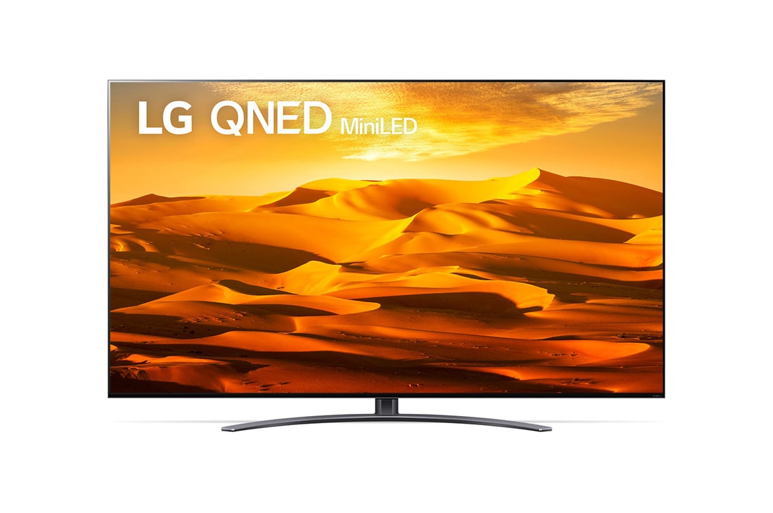 LG 65QNED916QE, Μπροστινή όψη της LG QNED TV με εικόνα που γεμίζει την οθόνη και λογότυπο του προϊόντος, 65QNED916QE