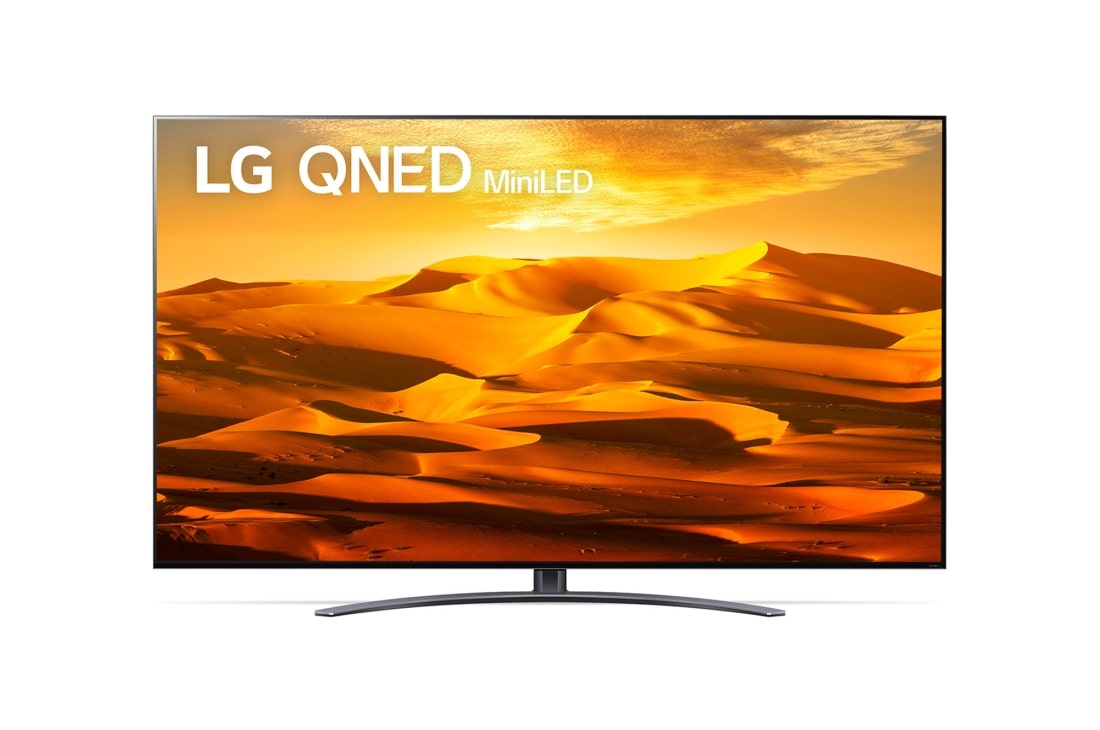 LG 75QNED916QE, Μπροστινή όψη της LG QNED TV με εικόνα που γεμίζει την οθόνη και λογότυπο του προϊόντος, 75QNED916QE