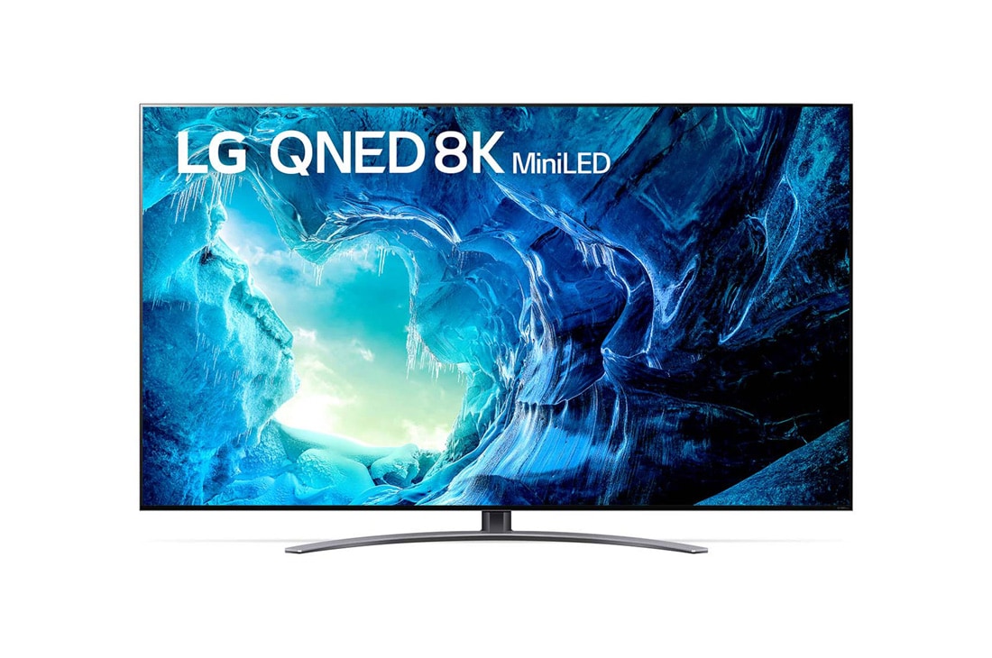 LG Τηλεόραση QNED 8K MiniLed 65QNED966QA 65 Ιντσών, Μπροστινή όψη της LG QNED TV με εικόνα που γεμίζει την οθόνη και λογότυπο του προϊόντος, 65QNED966QA